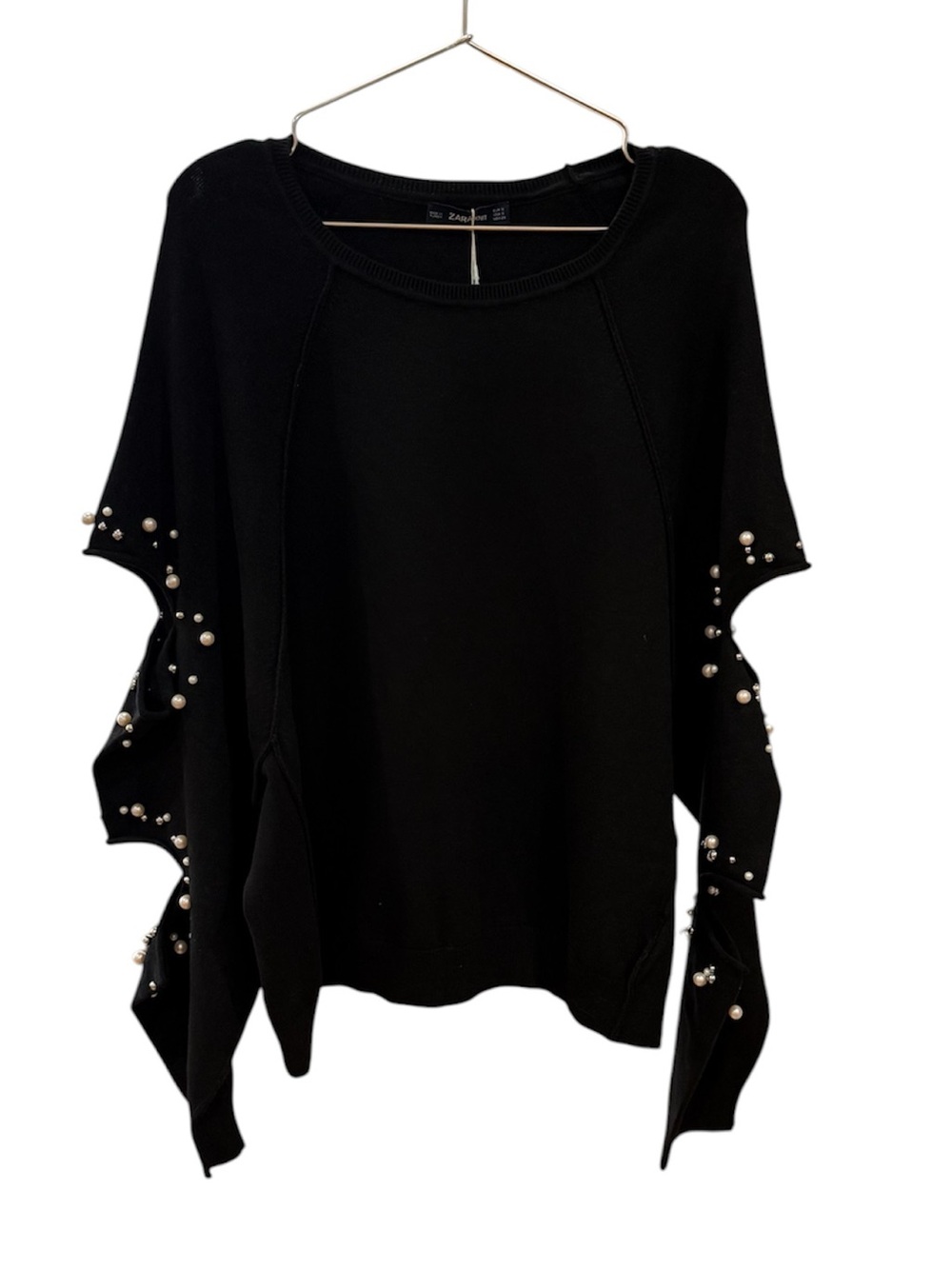 Zara Oversized Pearl Cutout Sweater Black Size Small